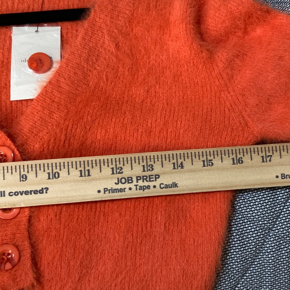 Cropped Fuzzy V-Neck Cardigan Sweater - Orange - Picture 7 of 11